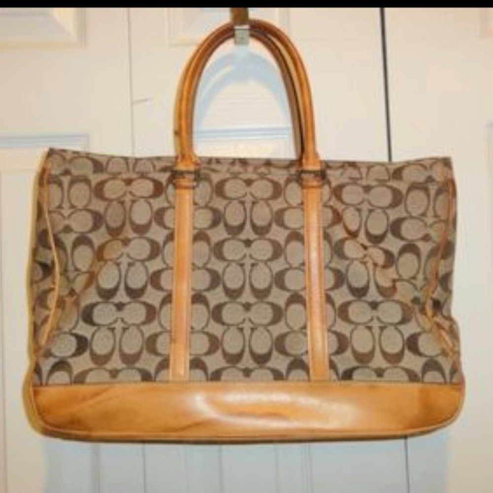Authentic Coach Canvas & Leather Tote Laptop Bag.